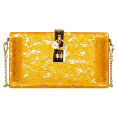 D&G Plexiglass Clutch Bag DOLCE BOX Rainbow with Taormina Lace Mustard Orange