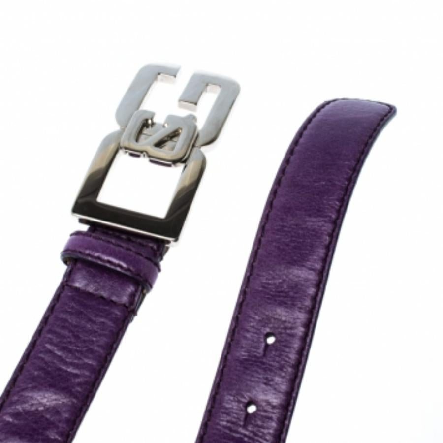 Beige D.G. Cintura in pelle viola con fibbia e logo 95cm in vendita