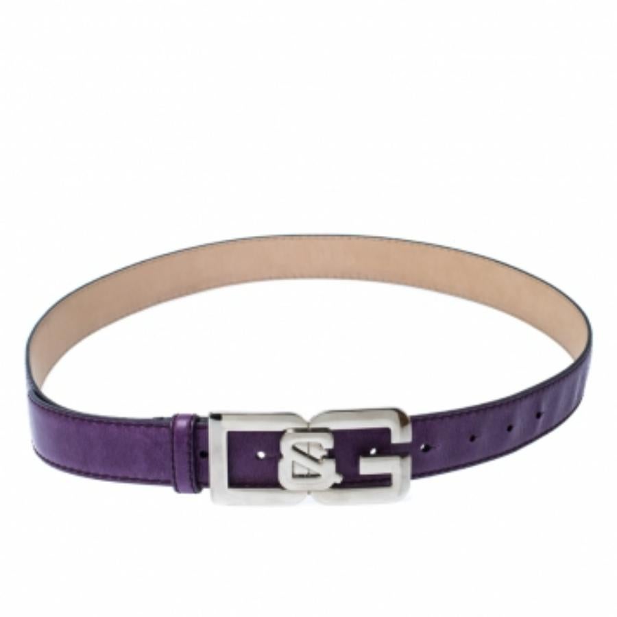 Uomo D.G. Cintura in pelle viola con fibbia e logo 95cm in vendita