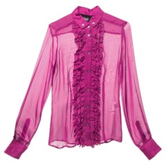 D&G Purple Silk Chiffon Ruffled Shirt S