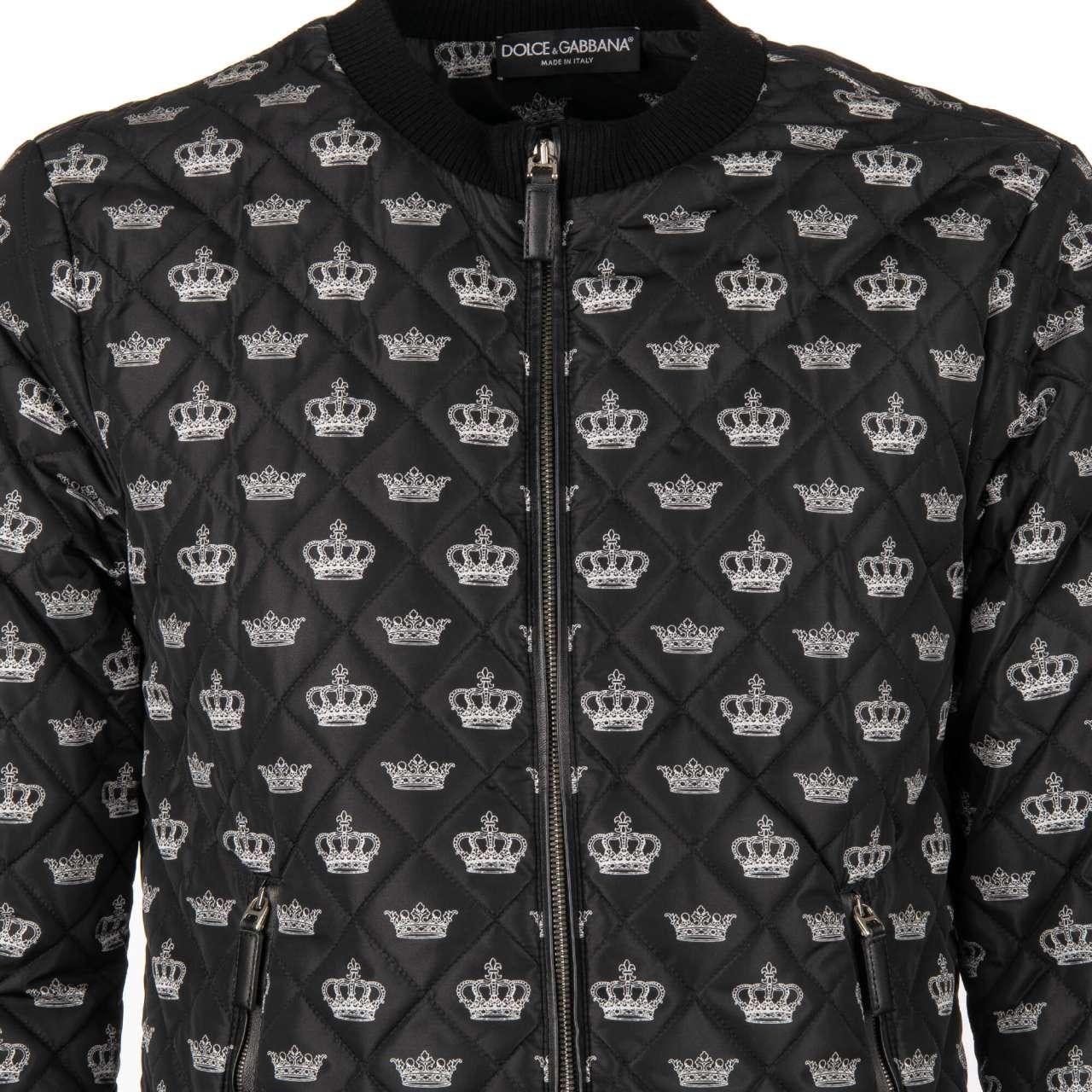 D&G Quilted Crowns Printed Bomber Jacket with Leather Details Black 46 In Excellent Condition For Sale In Erkrath, DE