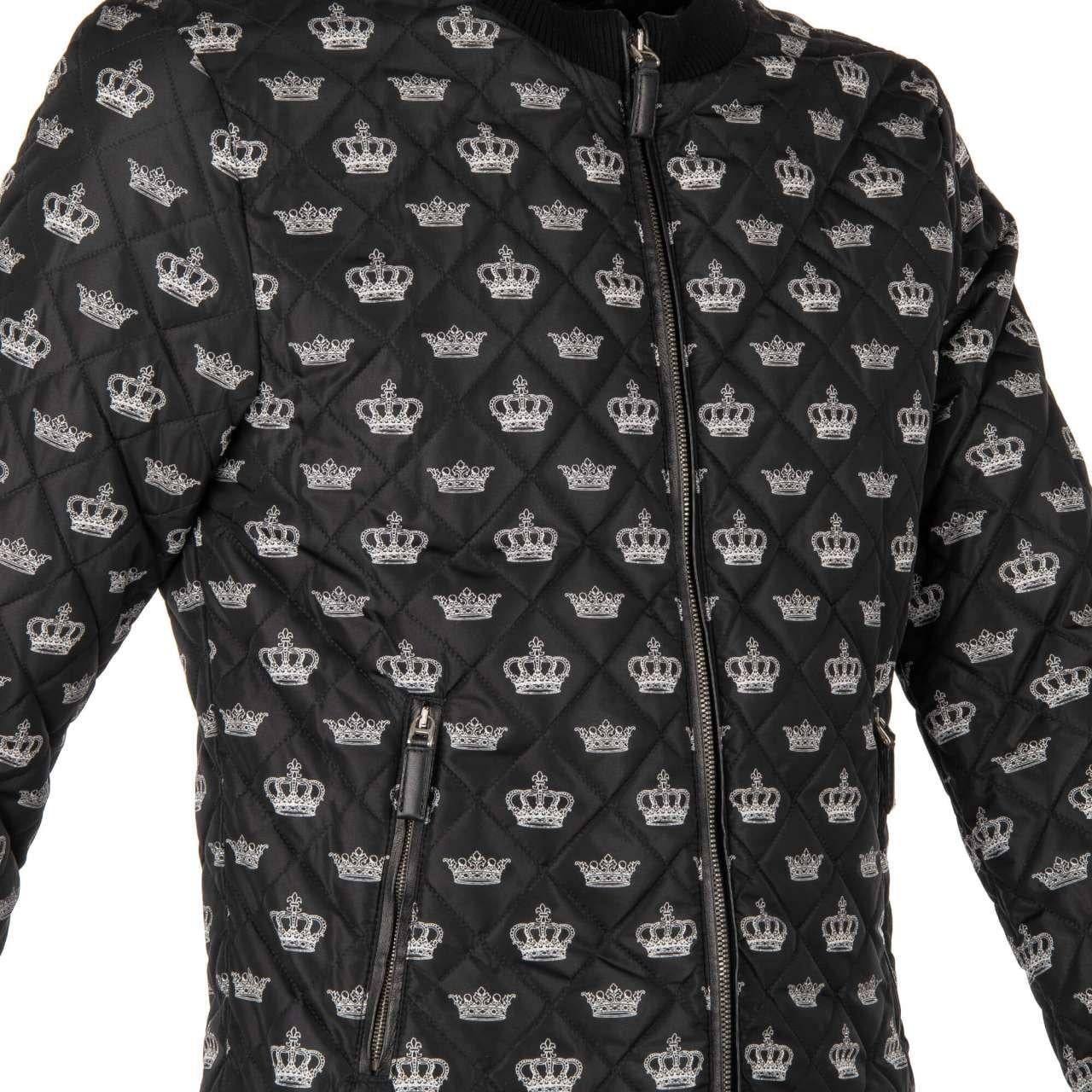 Men's D&G Quilted Crowns Printed Bomber Jacket with Leather Details Black 46 For Sale