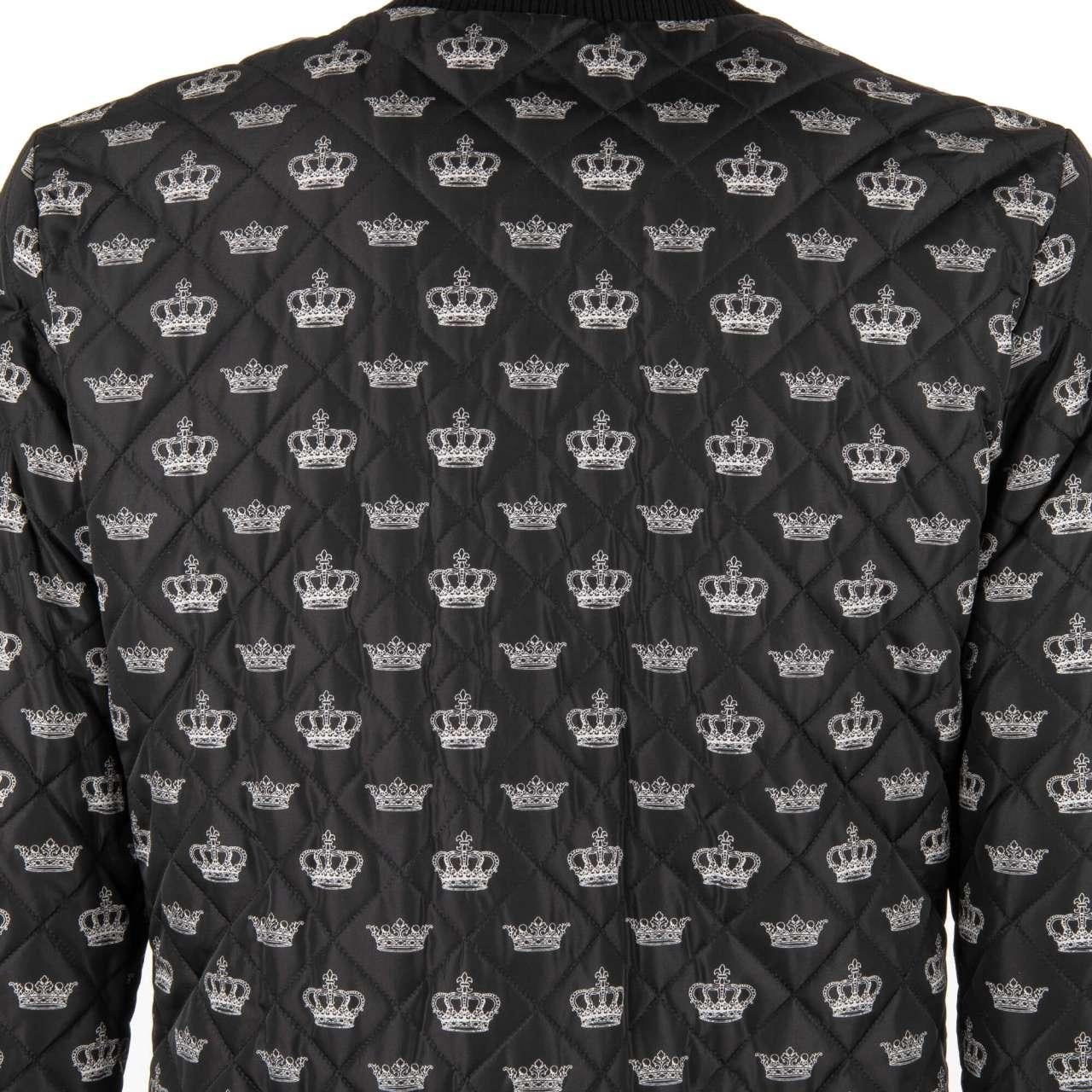 D&G Quilted Crowns Printed Bomber Jacket with Leather Details Black 46 For Sale 1