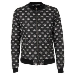 D&G Quilted Crowns Printed Bomber Jacket with Leather Details Black 46