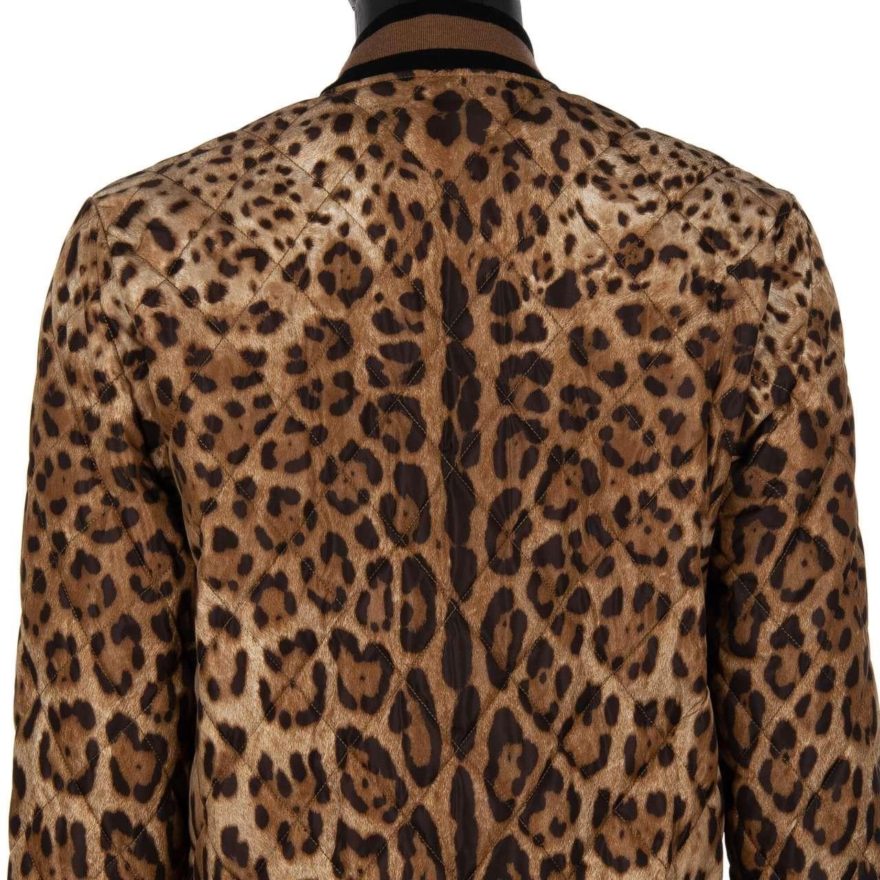 D&G Quilted Leopard Printed Nylon Bomber Jacket with DG Logo Brown Black 50 For Sale 1