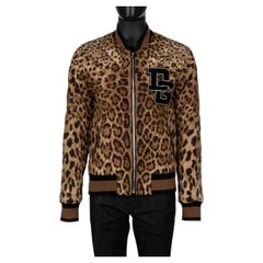 D&G Quilted Leopard Printed Nylon Bomber Jacket with DG Logo Brown Black 50