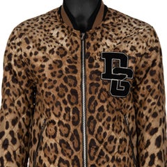 D&G Quilted Leopard Printed Nylon Bomber Jacket with DG Logo Brown Black 52