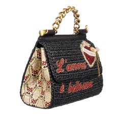 D&G Raffia Tragetasche SICILY L'Amore e Bellezza mit Herzschwarz
