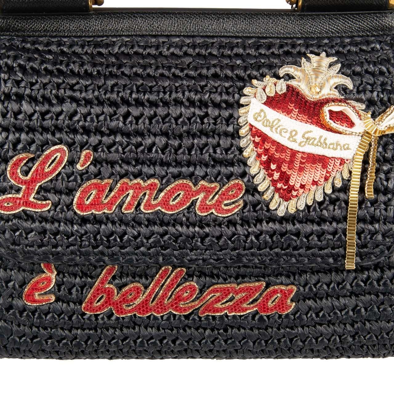 D&G Raffia Tote Shoulder Bag SICILY L'Amore e Bellezza with Heart Black For Sale 1