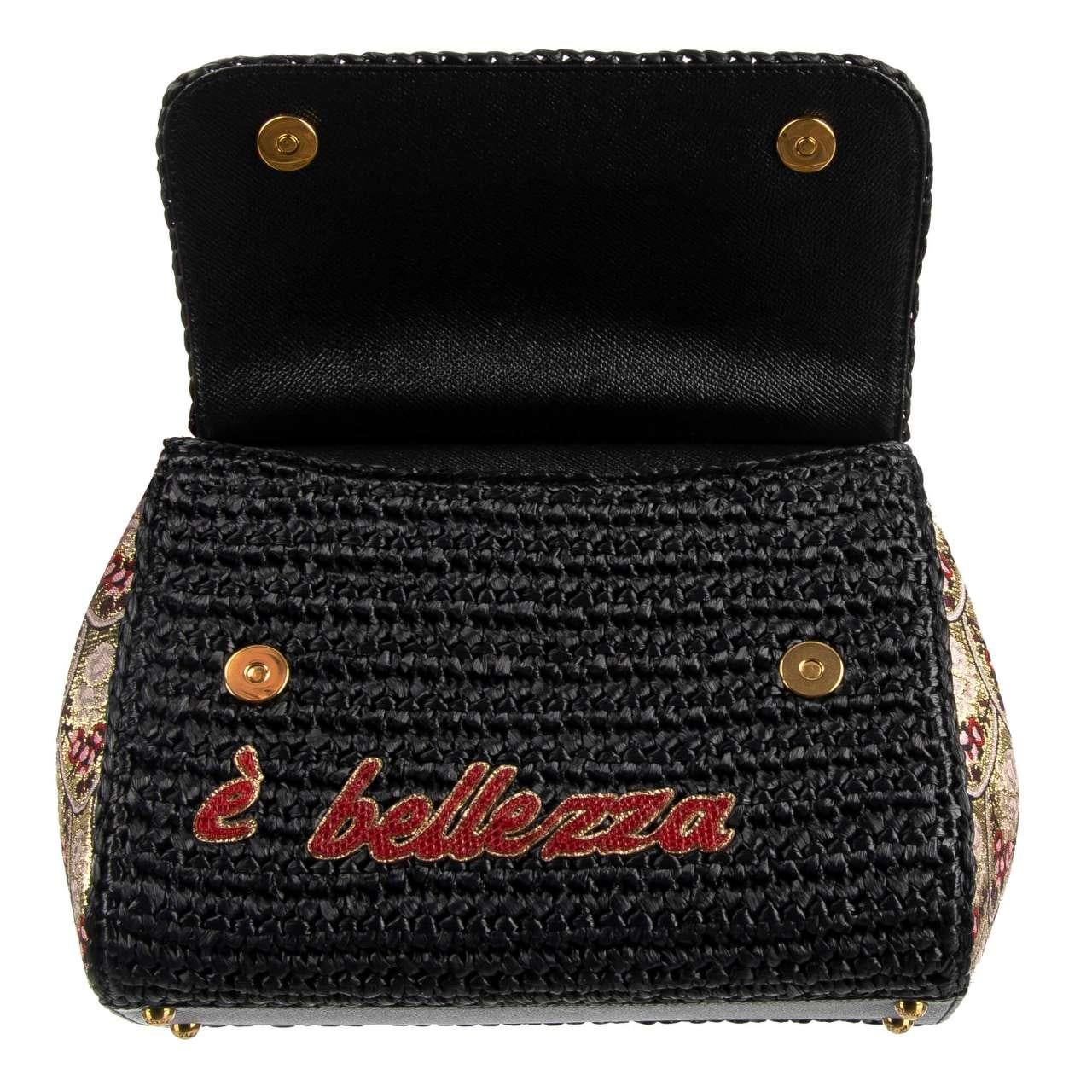D&G Raffia Tote Shoulder Bag SICILY L'Amore e Bellezza with Heart Black For Sale 2