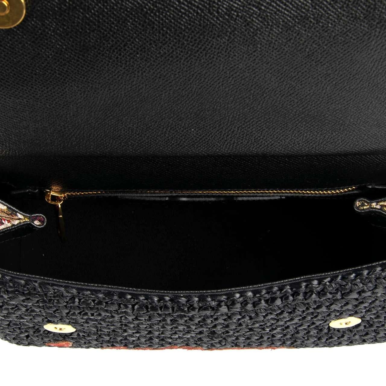 D&G Raffia Tote Shoulder Bag SICILY L'Amore e Bellezza with Heart Black For Sale 4