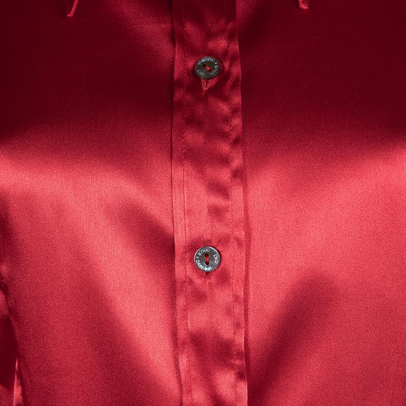 D&G Red Button Front Long Sleeve Shirt M In Excellent Condition In Dubai, Al Qouz 2