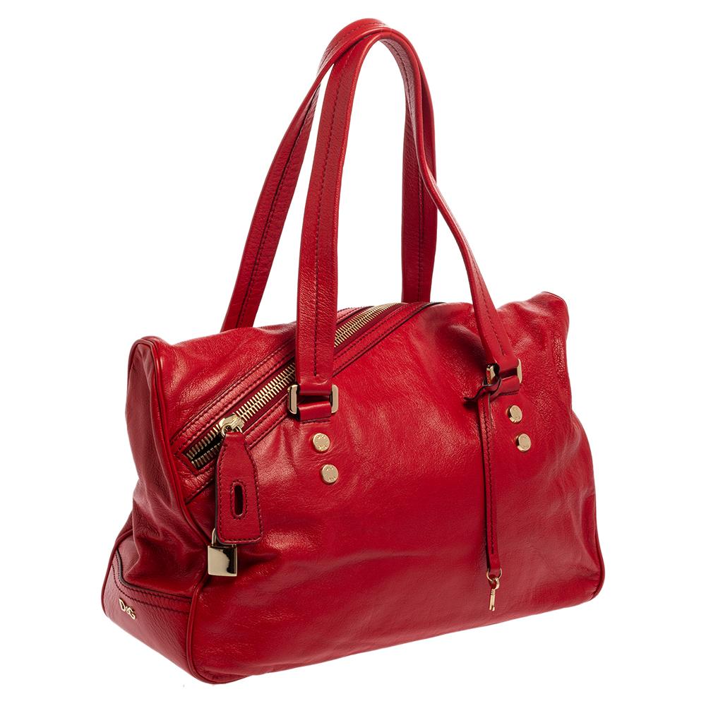 D&G Red Leather Katri Satchel In Good Condition In Dubai, Al Qouz 2