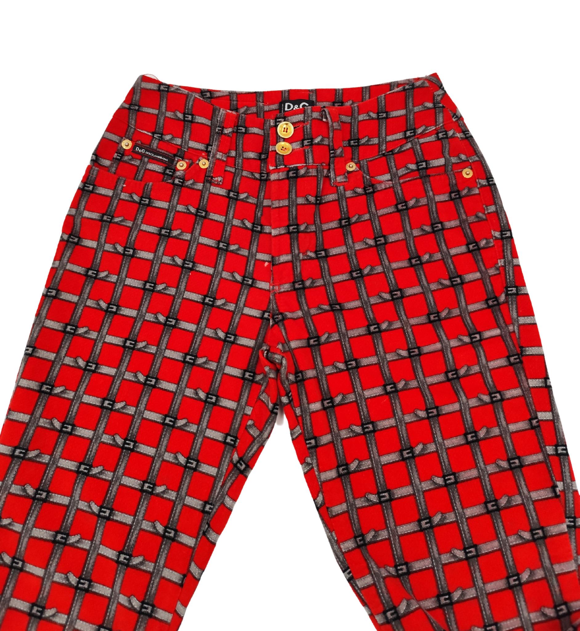 Rouge D.G. pantalon imprimé en velours rouge en vente