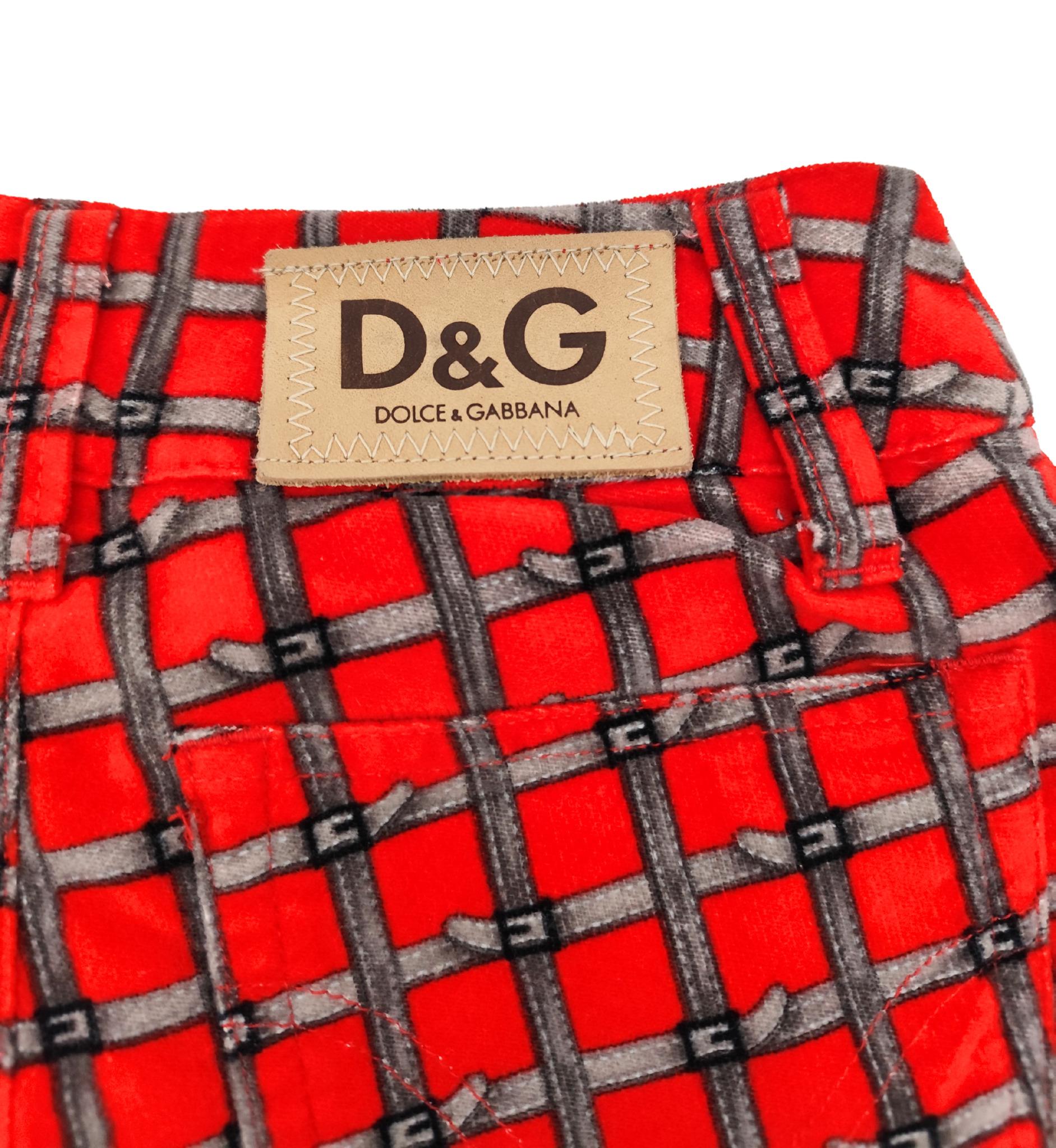 D.G. pantalon imprimé en velours rouge en vente 1