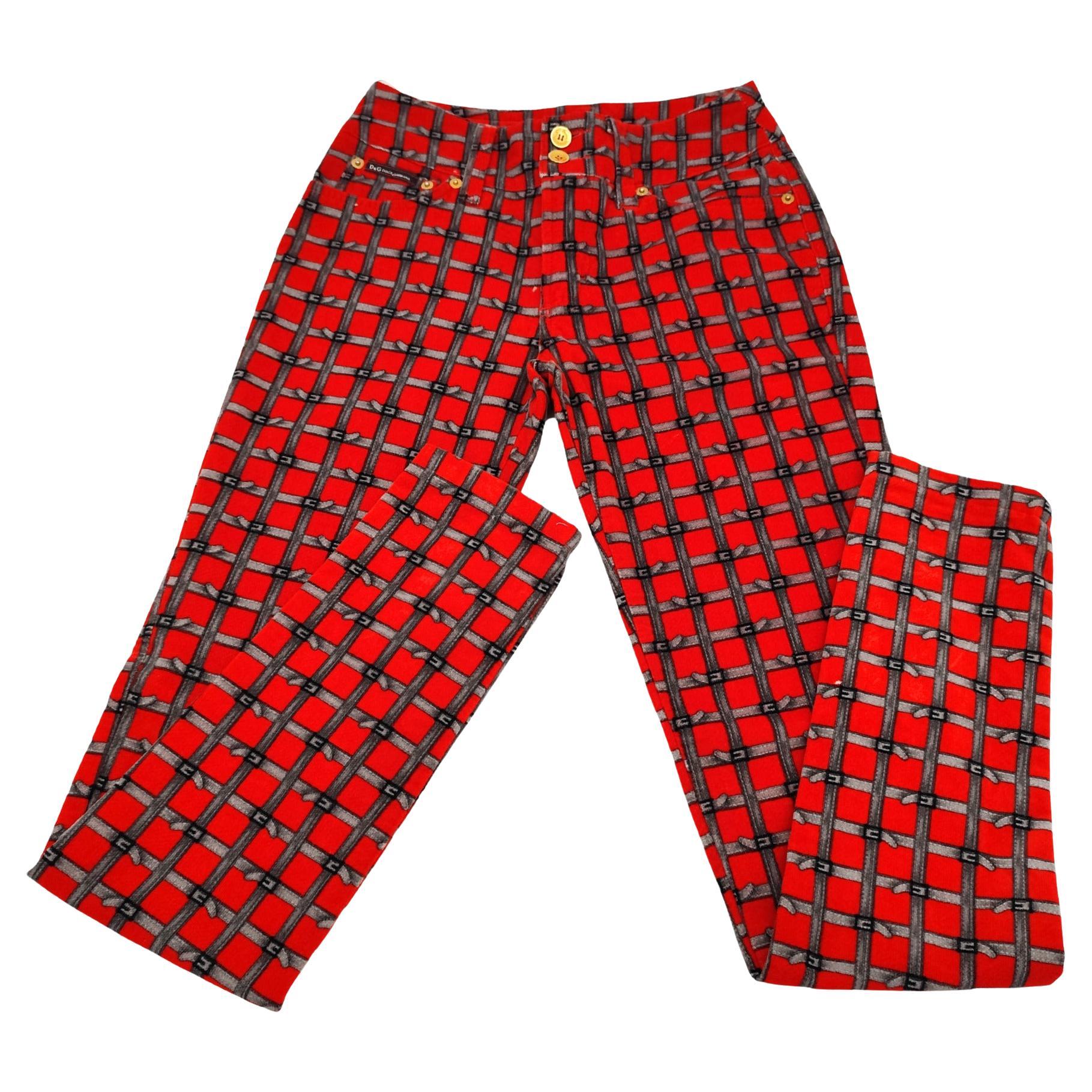 D&G red velvet printed pants