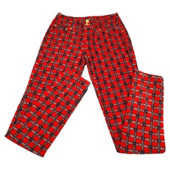 D&G red velvet printed pants