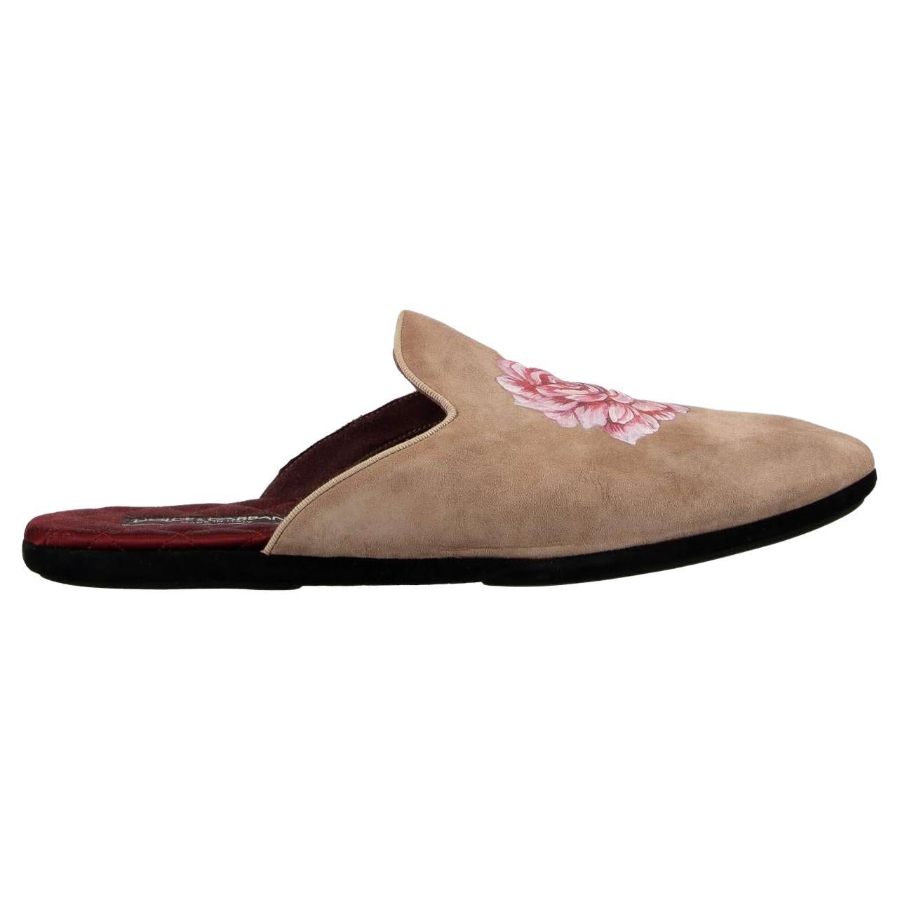 D&G - Rose Painted Suede Shoes Slipper YOUNG POPE Beige 44 UK 10 US 11 For Sale