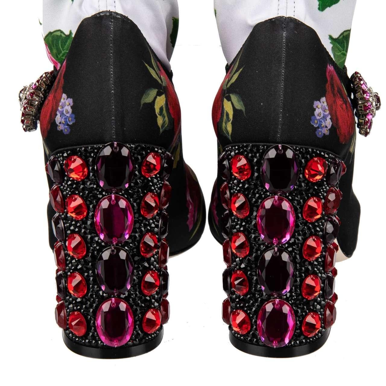 D&G Roses Printed Elastic Socks Pumps VALLY with Crystals Heel Black White 36 For Sale 2