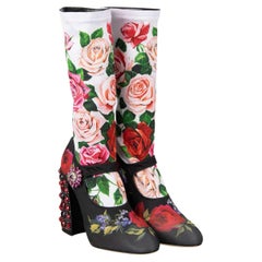 D&G Roses Printed Elastic Socks Pumps VALLY with Crystals Heel Black White 36