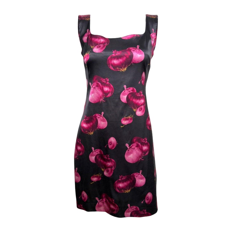1999 mini dress D&G S/S 1999 Black Onion-Print Satin Mini Dress