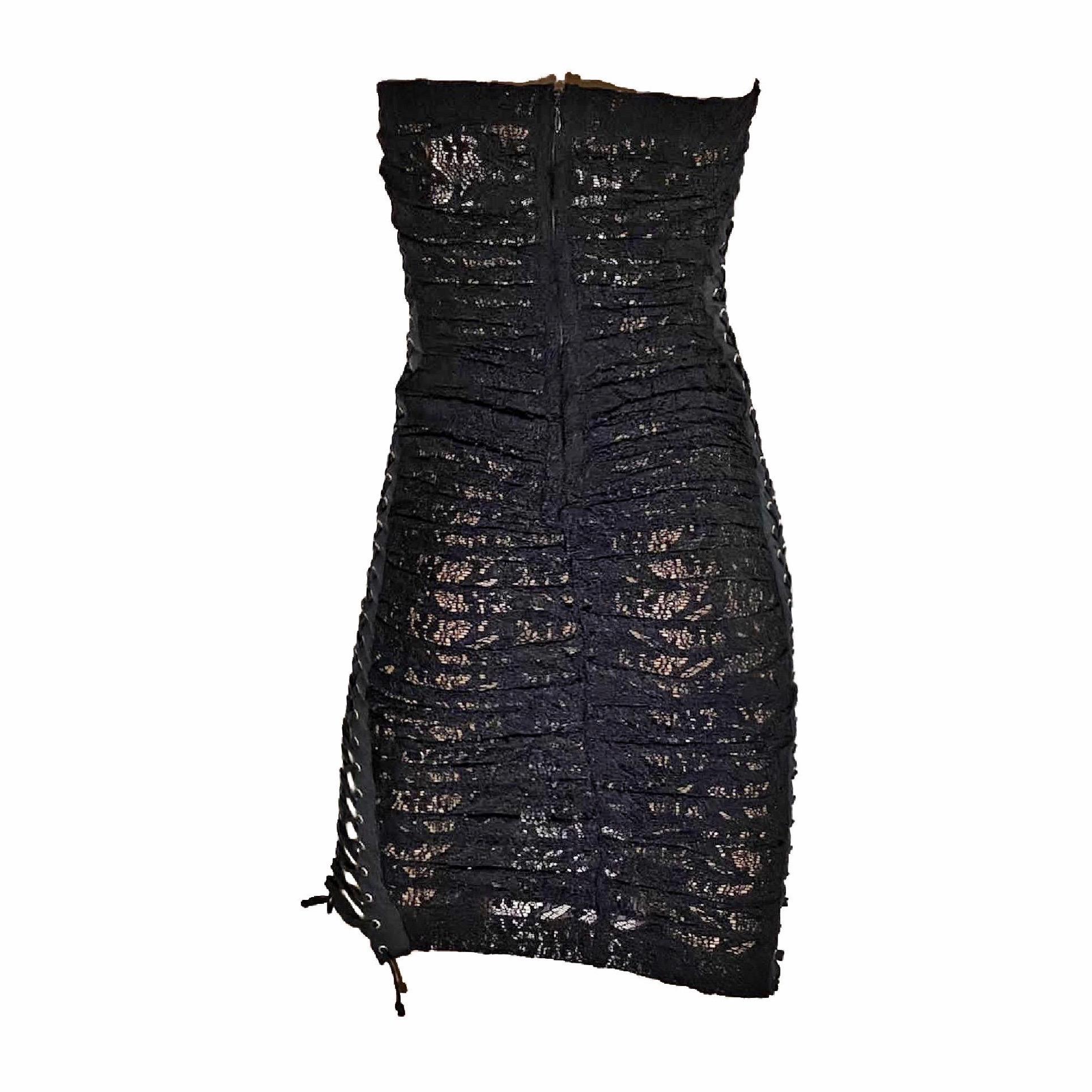D&G S/S 2007 black lace sexy lace up mini dress (New with tags) In New Condition In Rome, IT