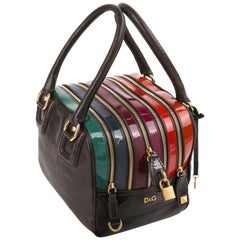 D&G S/S 2008 DOLCE & GABBANA "Lily" Brown Multicolor Leather 5-Zip Satchel Purse