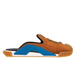 D&G Sandal Style Crystal Crown DG Logo Low-Top Sneaker NS1 Brown Gold EUR 40