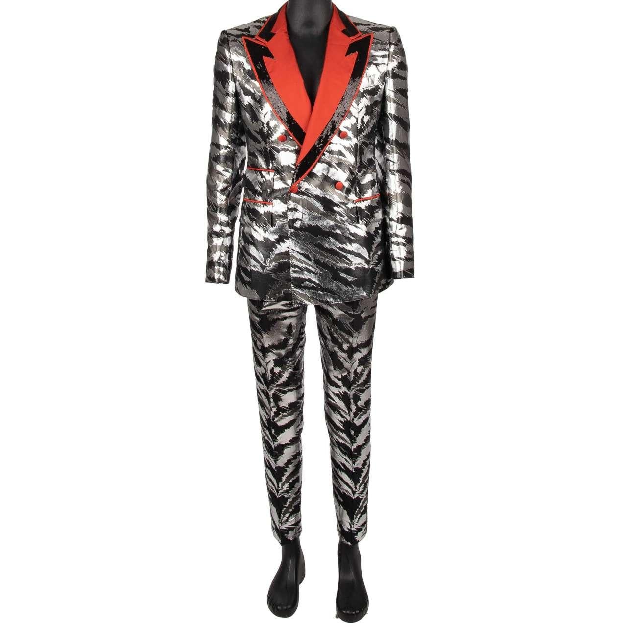 Men's D&G Sequin Jacquard Double breasted Suit Silver Black Red 50 US 40 M L For Sale