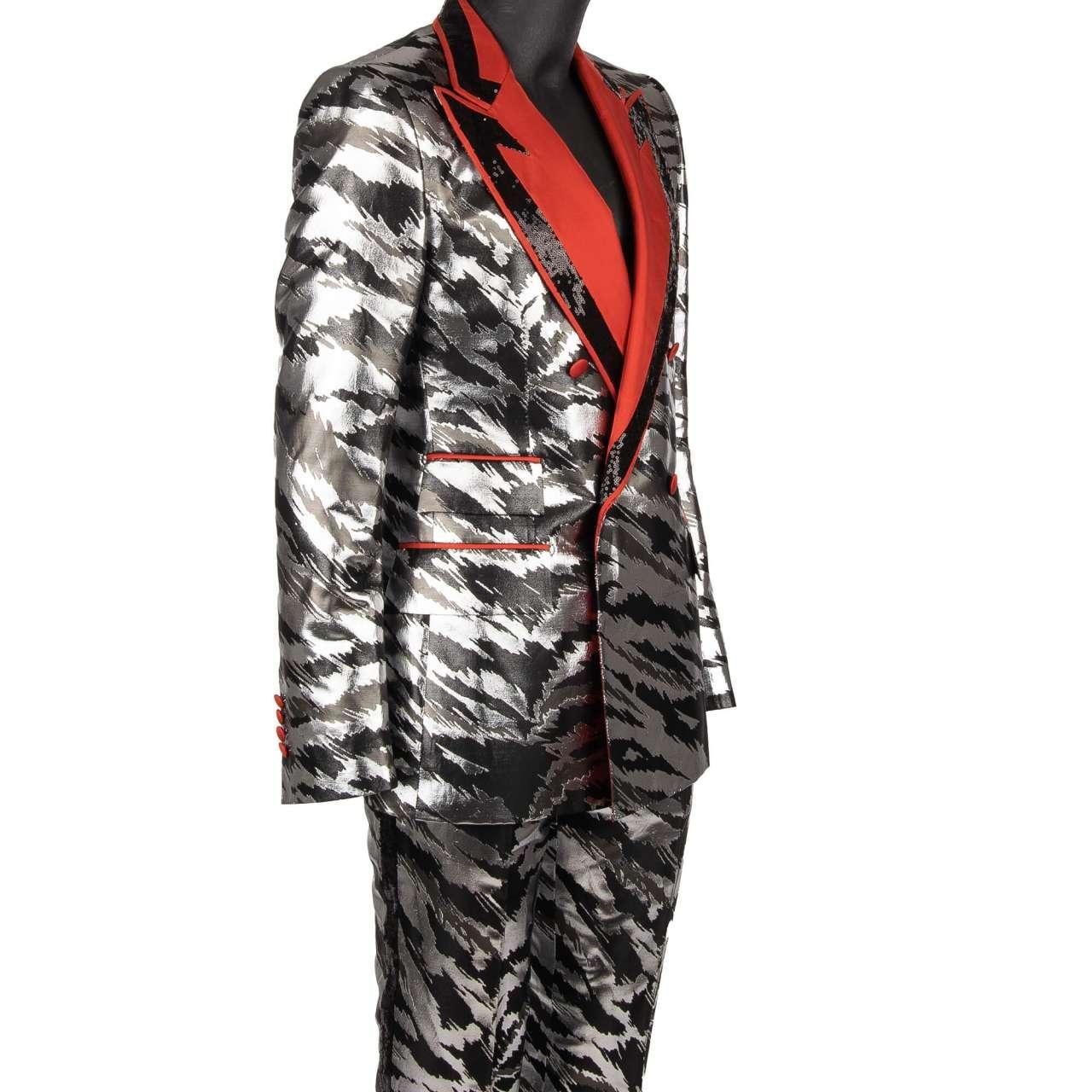 D&G Sequin Jacquard Double breasted Suit Silver Black Red 50 US 40 M L For Sale 1