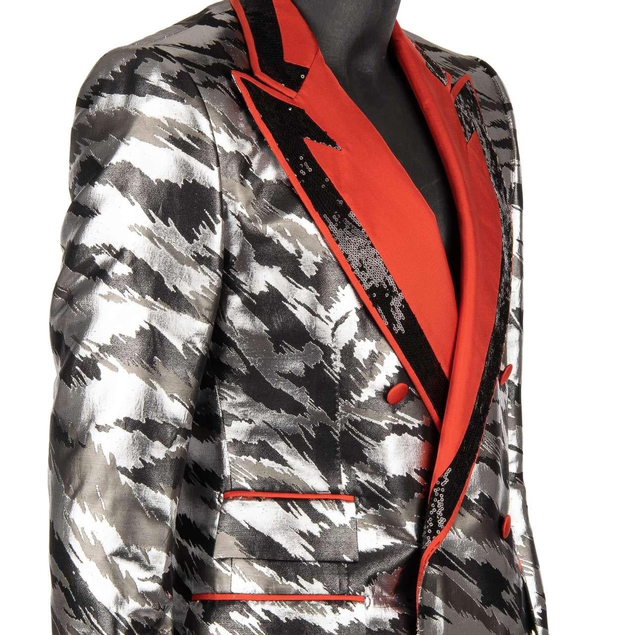 D&G Sequin Jacquard Double breasted Suit Silver Black Red 50 US 40 M L For Sale 2