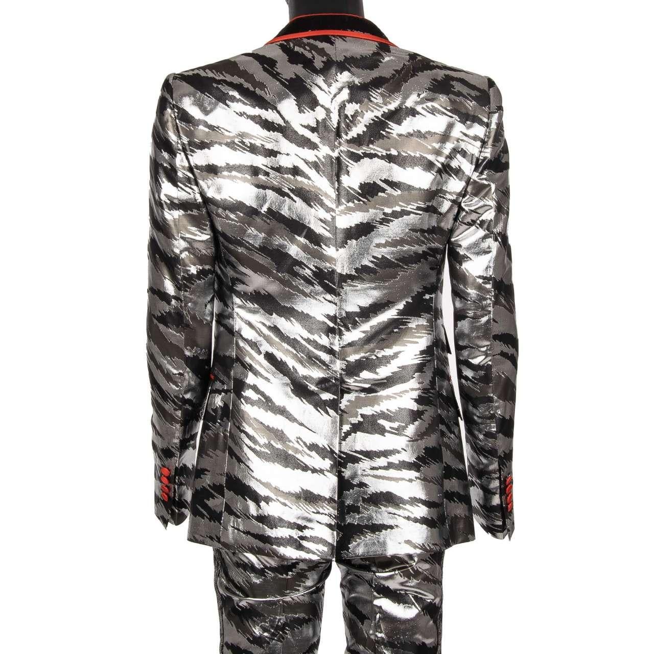 D&G Sequin Jacquard Double breasted Suit Silver Black Red 50 US 40 M L For Sale 3