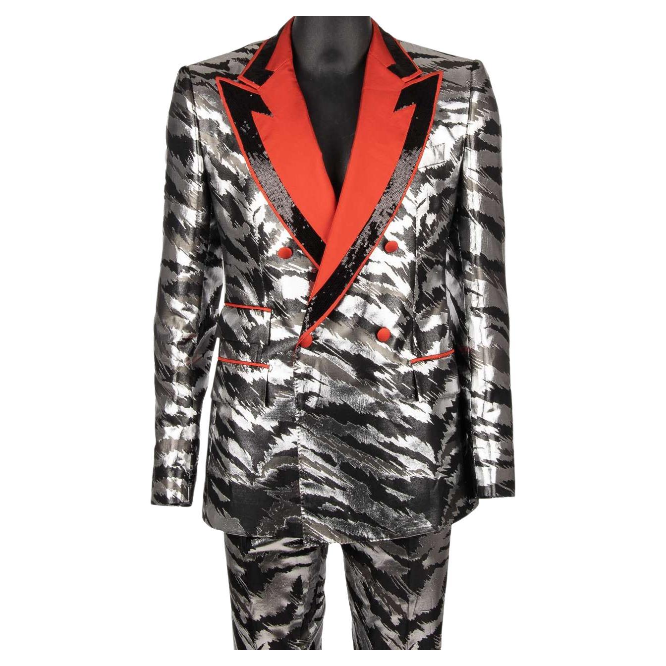 D&G Sequin Jacquard Double breasted Suit Silver Black Red 50 US 40 M L For Sale