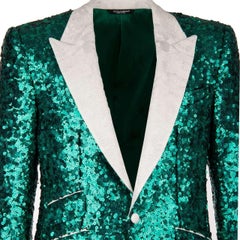 D&G Sequined Tuxedo Blazer SICILIA with Jacquard Lapel Green White 48