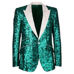 D&G Sequined Tuxedo Blazer SICILIA with Jacquard Lapel Green White 48