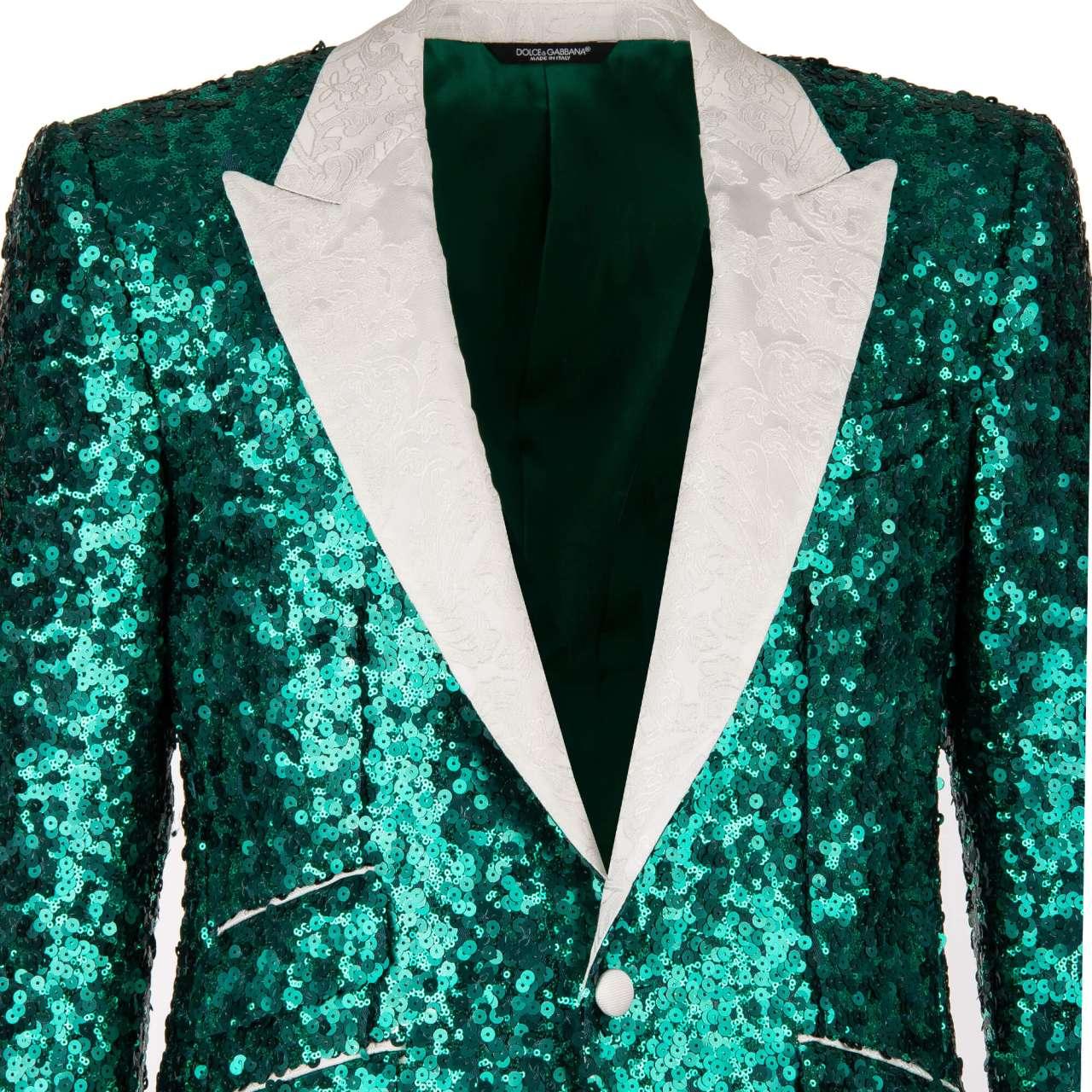 Men's D&G Sequined Tuxedo Blazer SICILIA with Jacquard Lapel Green White 58 For Sale