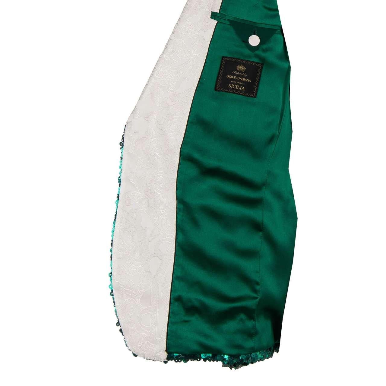 D&G Sequined Tuxedo Blazer SICILIA with Jacquard Lapel Green White 58 For Sale 3