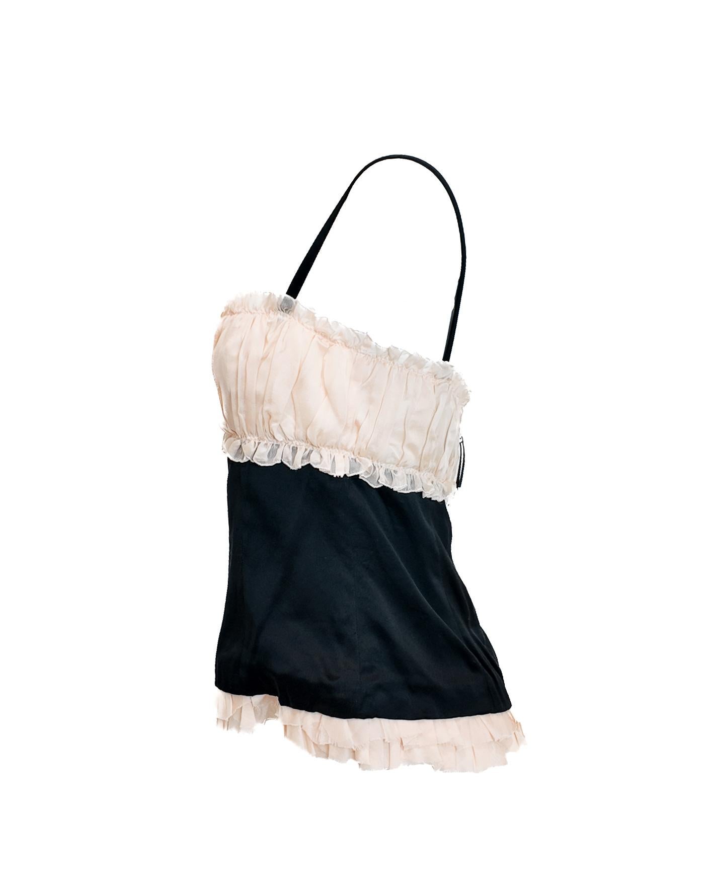 Donna Bustier nero in seta di D.G. con busto a rosa e bordi increspati in vendita