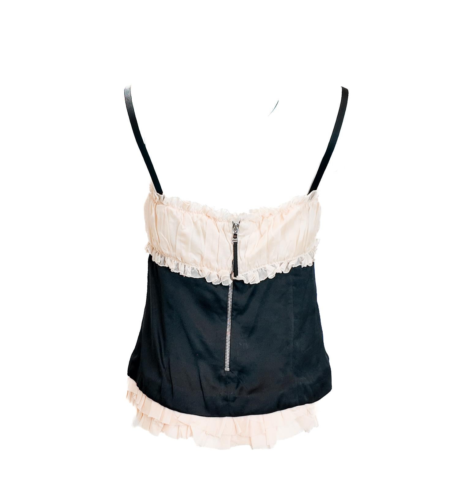 Bustier nero in seta di D.G. con busto a rosa e bordi increspati in vendita 1