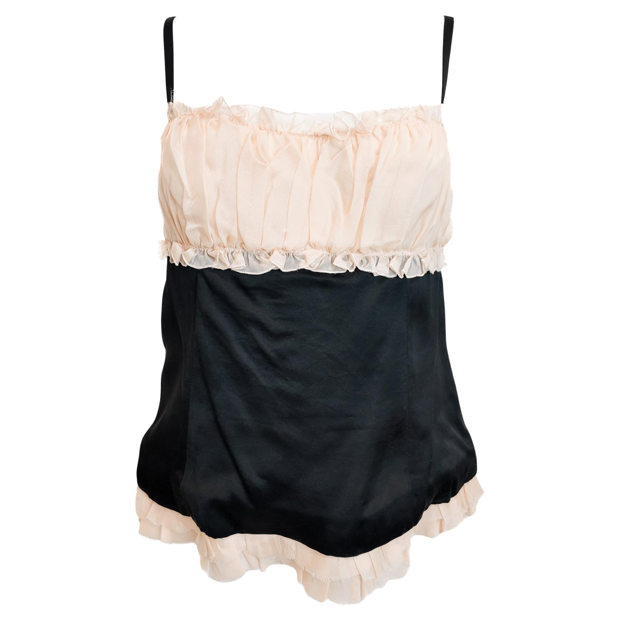 Bustier nero in seta di D.G. con busto a rosa e bordi increspati in vendita