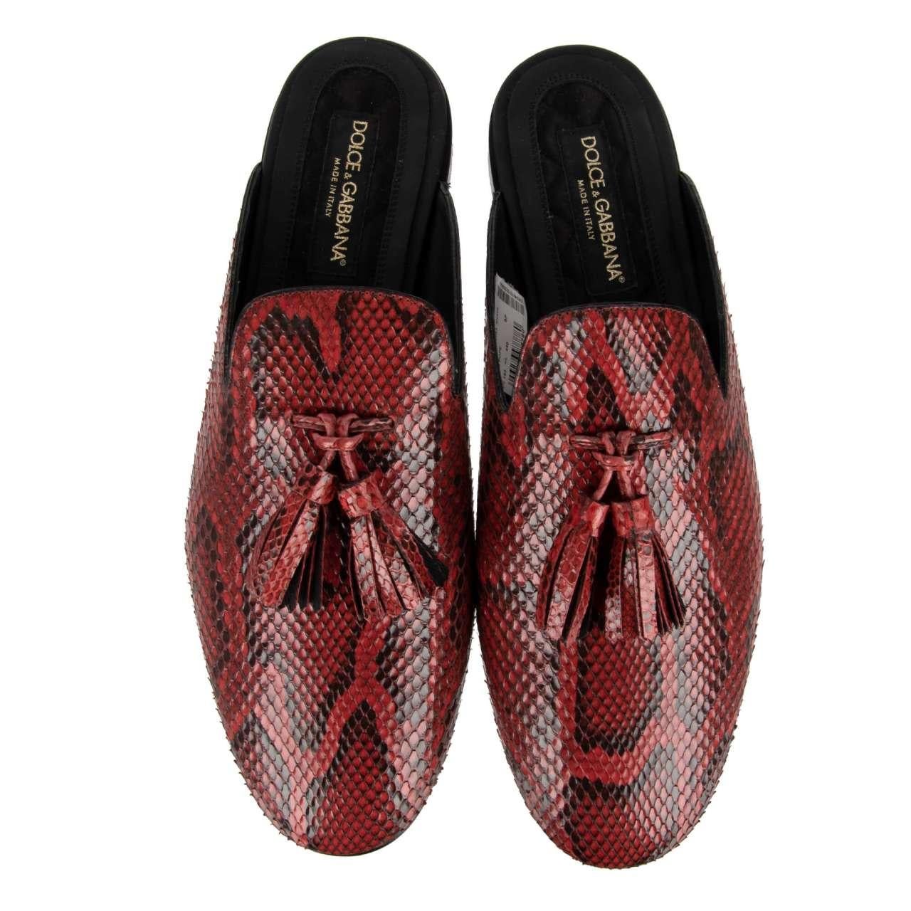 D&G Snake Leather Tassels Shoes Slipper YOUNG POPE Red 44 UK 10 US 11 For Sale 2
