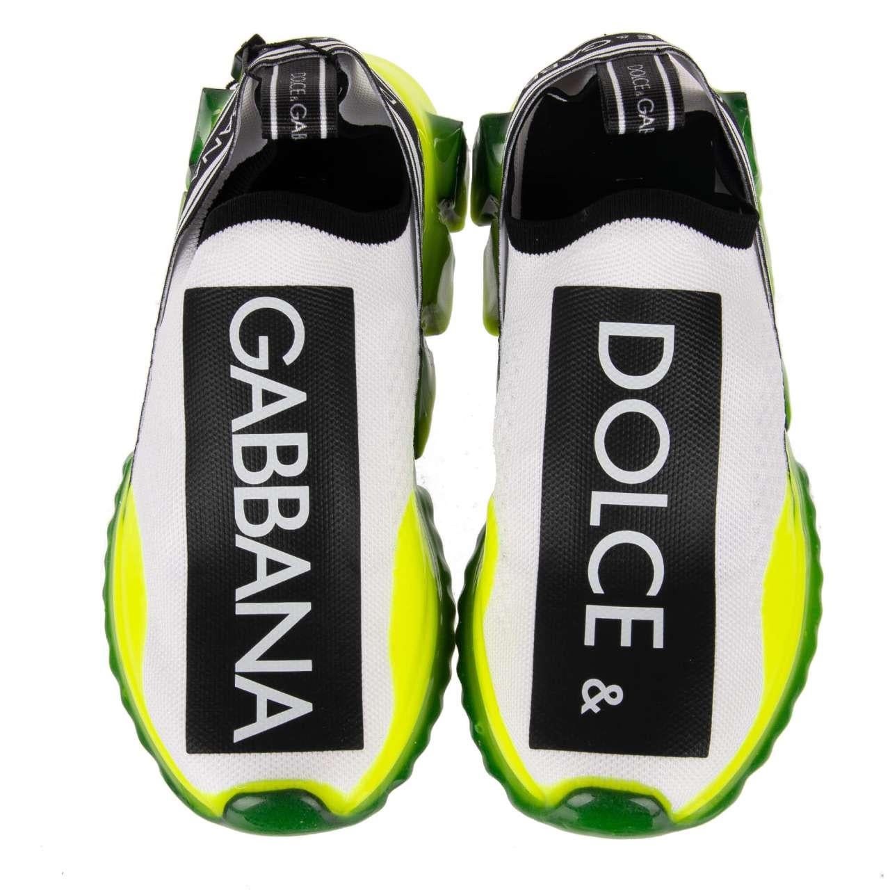 - Elastic Slip-On Sneaker SORRENTO with Dolce&Gabbana Logo stripes in white, neon yellow and black by DOLCE & GABBANA - New with Box - MADE IN ITALY - Former RRP: EUR 645 - Model: CK1595-AK235-8R154 - Material: 70% Polyester, 15% Viscose, 10% Nylon,