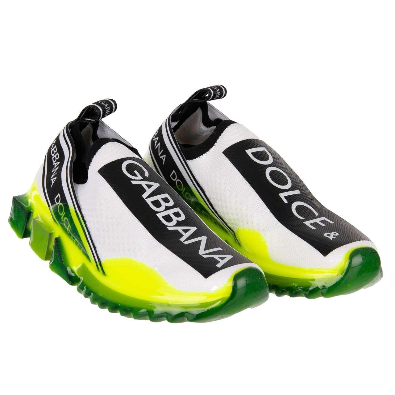 D&G-Sneaker SORRENTO with Logo Stripes White Neon Yellow Black EUR 35 For Sale