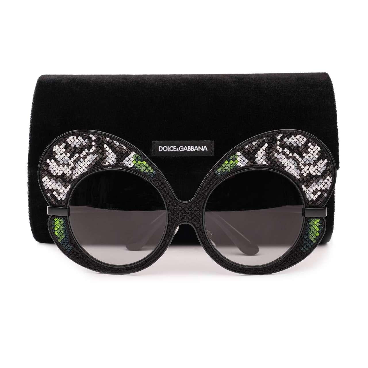 D&G Special Edition Butterfly Sunglasses DG2163 with Flower Embroidery Black In Excellent Condition For Sale In Erkrath, DE