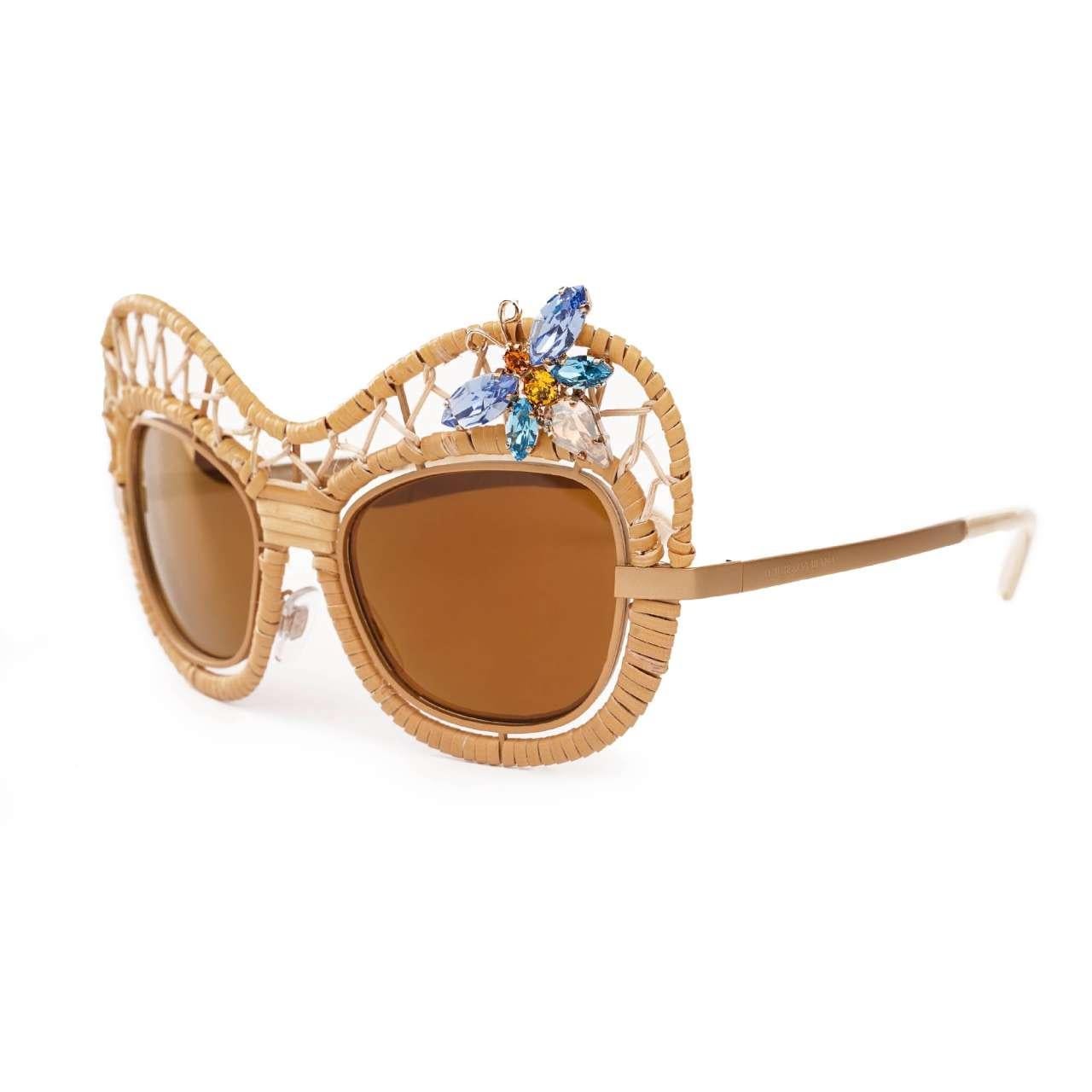 -Â Special Edition Butterfly SunglassesÂ  DG2159-B embellished with hand woven straw and crystal butterfly by DOLCE & GABBANA - MADE IN ITALY - Former RRP: EUR 2.500 - New with Case and Box - Model: VG2159-B - Color Frame: Beige / Gold - Color