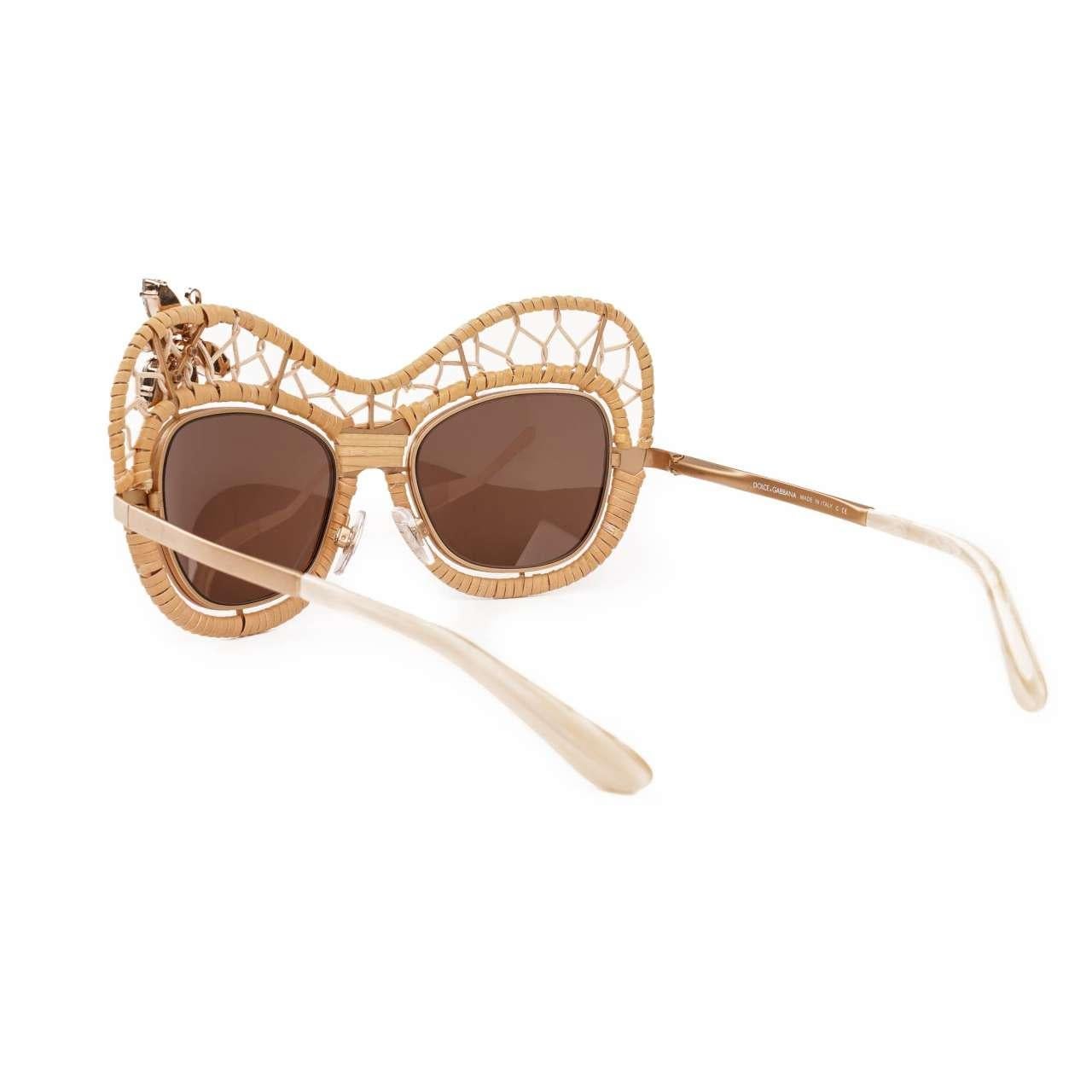 D&G-Special Edition Straw Butterfly Sunglasses DG2159-B with Crystals Beige Gold In Excellent Condition For Sale In Erkrath, DE