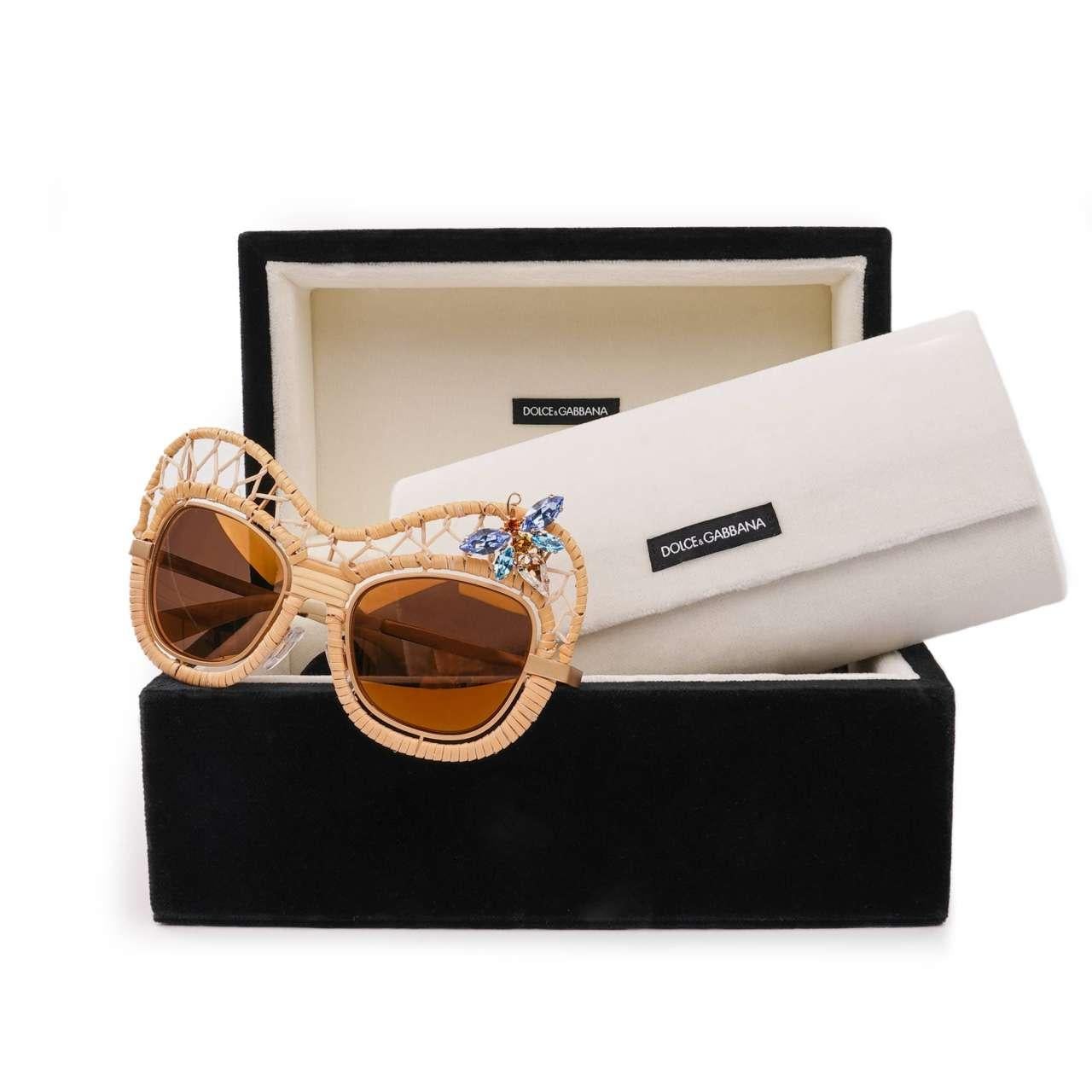 Women's D&G-Special Edition Straw Butterfly Sunglasses DG2159-B with Crystals Beige Gold For Sale