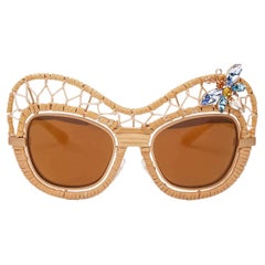 D&G-Special Edition Straw Butterfly Sunglasses DG2159-B with Crystals Beige Gold