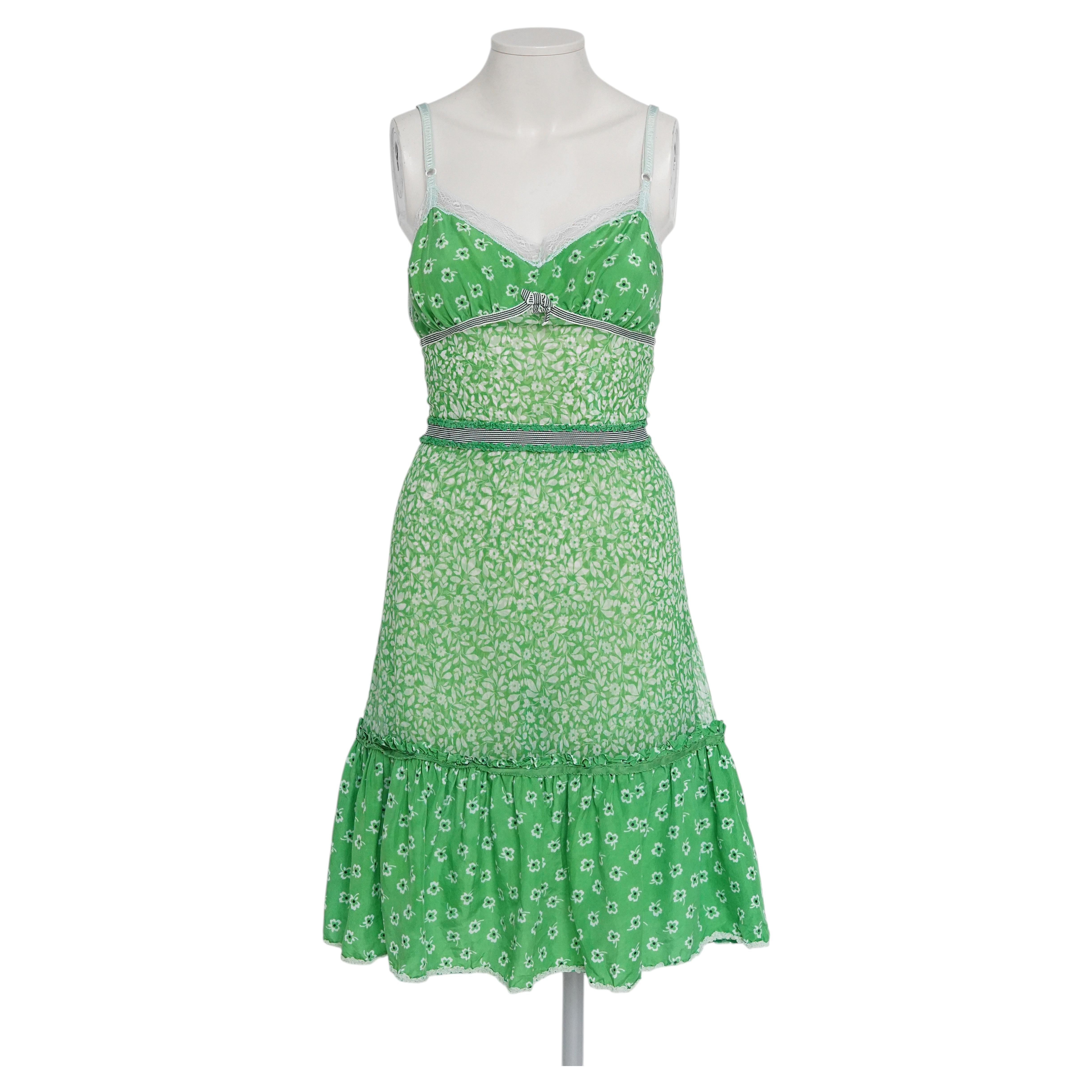 D&G Frühjahr/Sommer 2011 Grünes geblümtes Seidenchiffonkleid IT 42