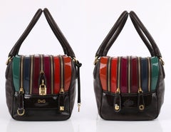 D&G S/S 2008 DOLCE & GABBANA "Lily" Brown Multicolor Leather 5-Zip Satchel Purse